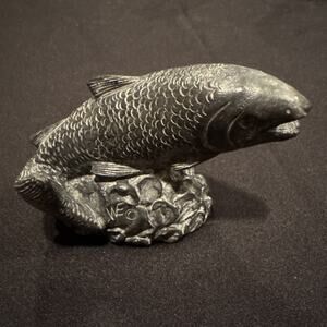 Salmon Signed Wolf Original Sculpture Hand Carved